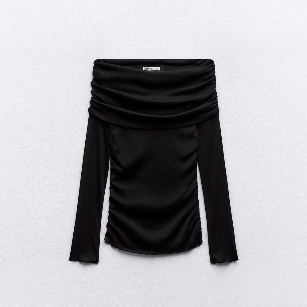 Zara RUCHED SEMI-SHEER COTTON TOP